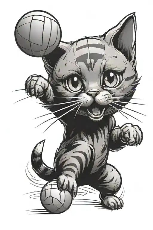 Cat Playing Voleibol With A Ball Made