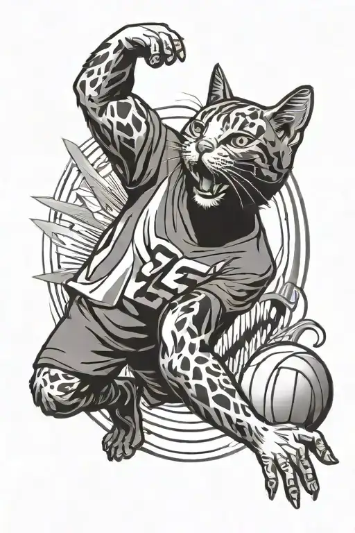 Cat Playing Volleyball Player Spiking