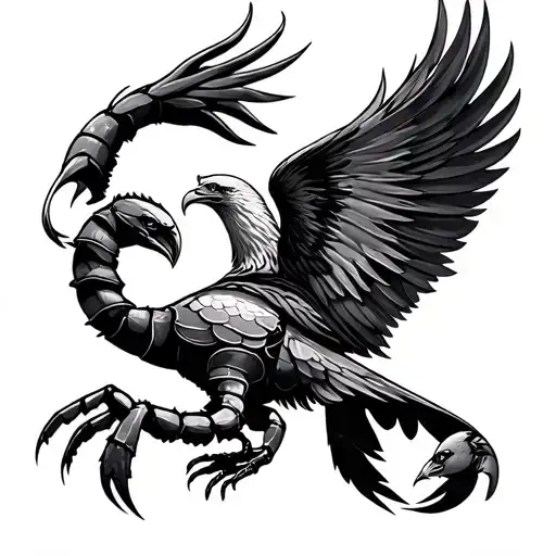 Scorpion Evolve To Eagle To Pheonix Tattoo Black Grey