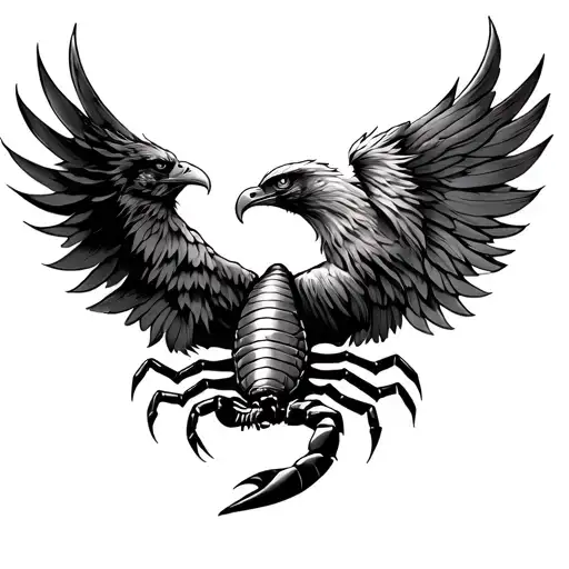 Scorpion Eagle And Pheonix Black Tattoo Design