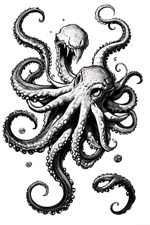 Kraken In Water Holding A Tresure Chest