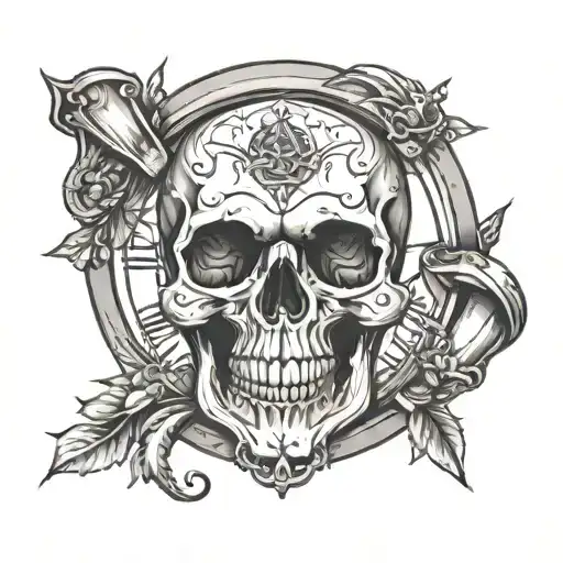 Skull And Hour Glass Window Depicting Believing And Manifesting