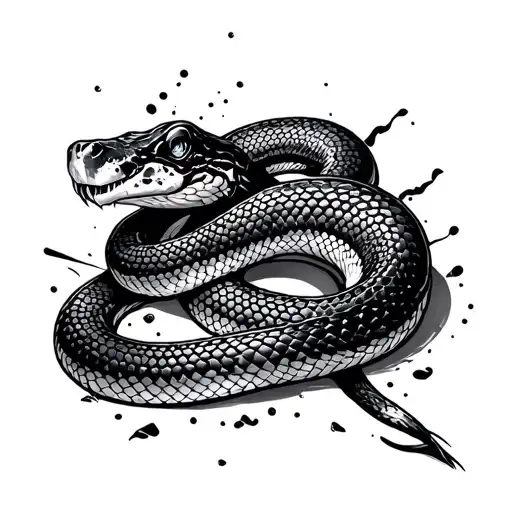 Trash Polka Snake Tattoo Design Combining Elements