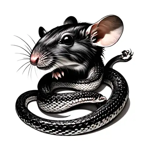 Trash Polka Snake And Rat Tattoo Design Combining Elements