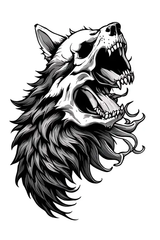 Skull And Wolf Howling