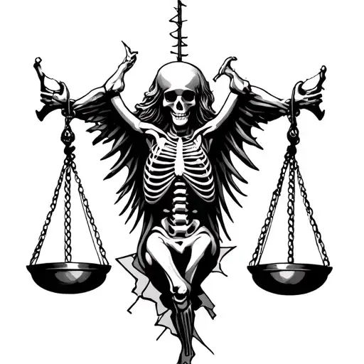 Lady Justice Skeleton Broken Scales