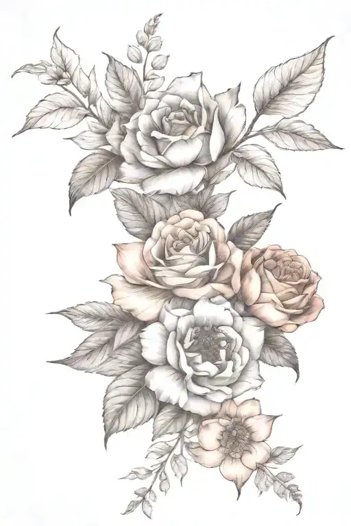 Birth Flowers Sleeve Tattoo Design Featuring Feb And Oct