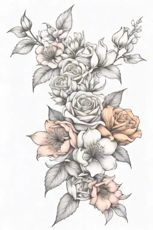 Birth Flowers Sleeve Tattoo Design Featuring Feb And Oct
