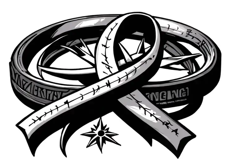 Compass Cross Intertwined Cancer Ribbon