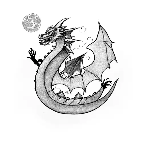 Cute Dragon With Flowers And The Moon