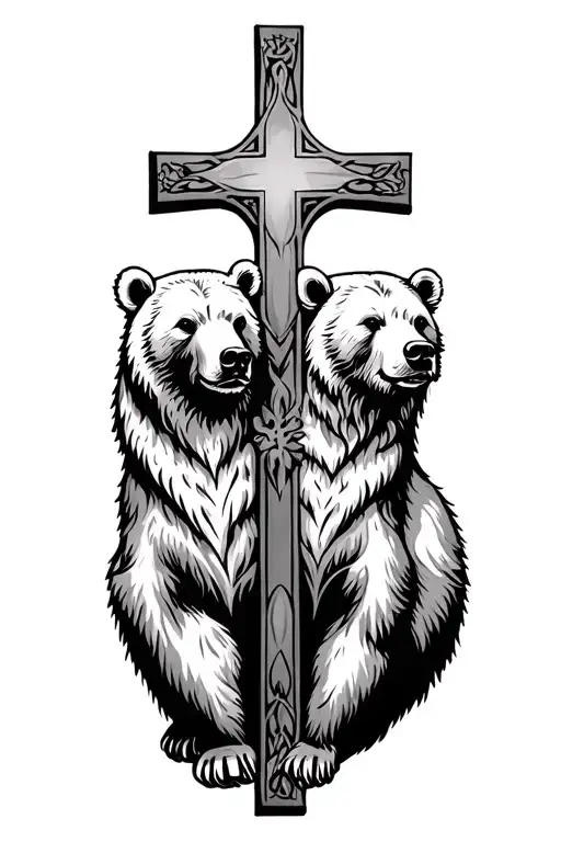Religious Cross Two Russian Bear