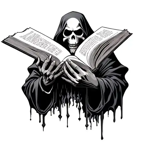 Grimreaper Holding Open Book Surrounded