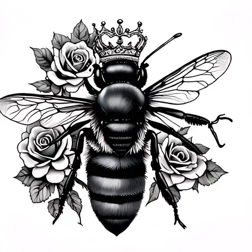 Queen Bee With Crown And Roses Blooming
