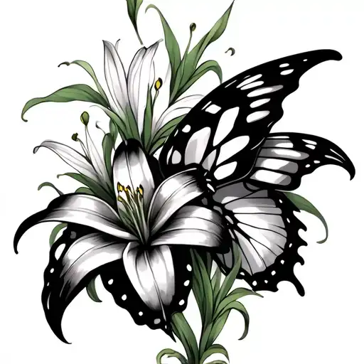 Butterfly And Tiger Lily Intertwined