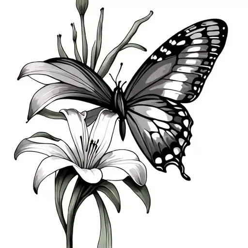 Butterfly And Tiger Lily Flower