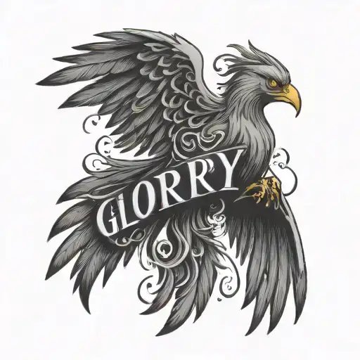 A Majestic Phoenix Rising From The Ashes With The Word 'Glory' Written In Bold Letters Underneath