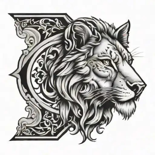 Half Lion Half Wolf Face Old School