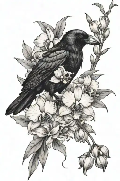 Crow And Orchid Flowers