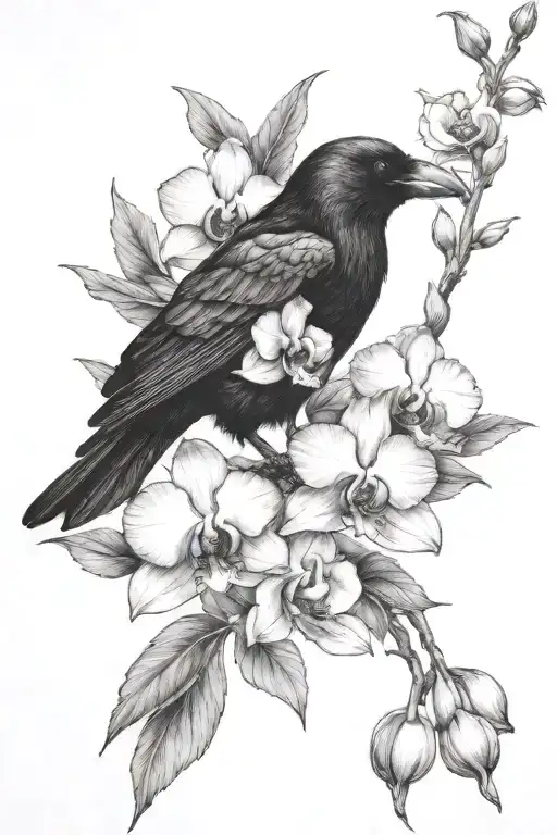 Crow And Orchid Flowers