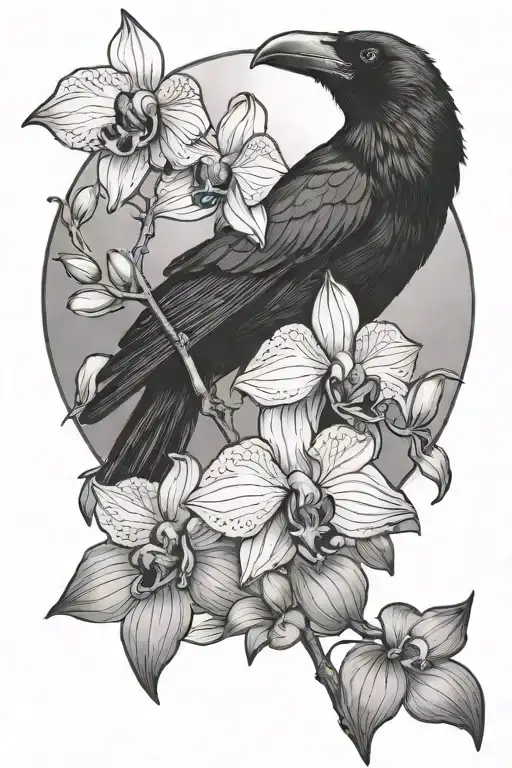 Crow And Orchid Flower