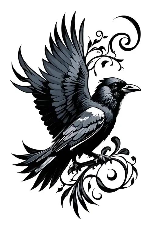 Ornamental With Crow In Flight