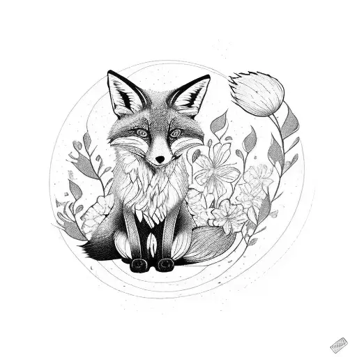 Curled Up Fox With Flowers