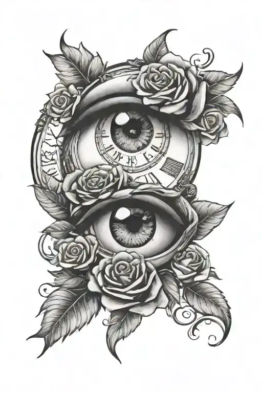 Eye With Roses And Clock