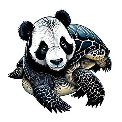 Seaturtle And Panda Fine Line