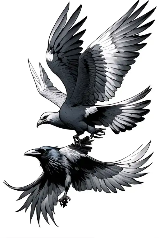 A Dove Fighting A Raven Flying