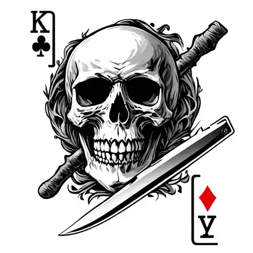 Skull Poker Cards Knife Surrounded