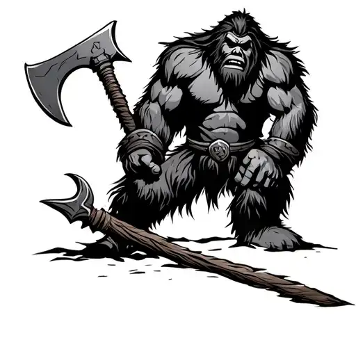 Viking Bigfoot In Battle With War Axe