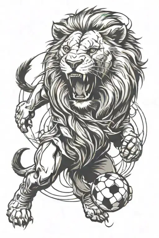 Football Conected With A Lion Head Emerging