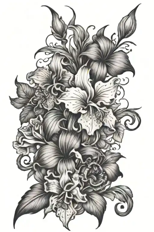 Vine With Honeysuckle Rose Iris And Violet Flowers