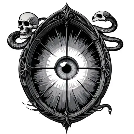 Gothic Window With Eye And Skulls And A Snake