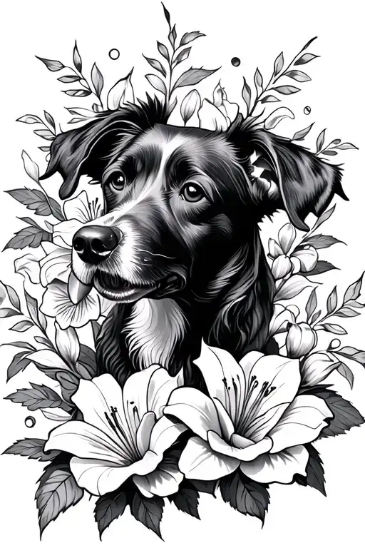 Dog And Roses With Lilies