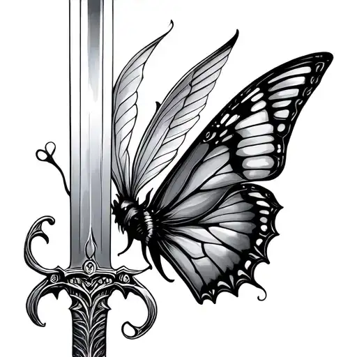 Butter Fly Next To Sword