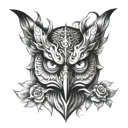 Half Oni Mask Half Owl Face