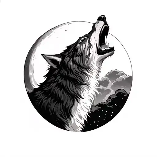 Wolf Howling At The Moon Merging Together