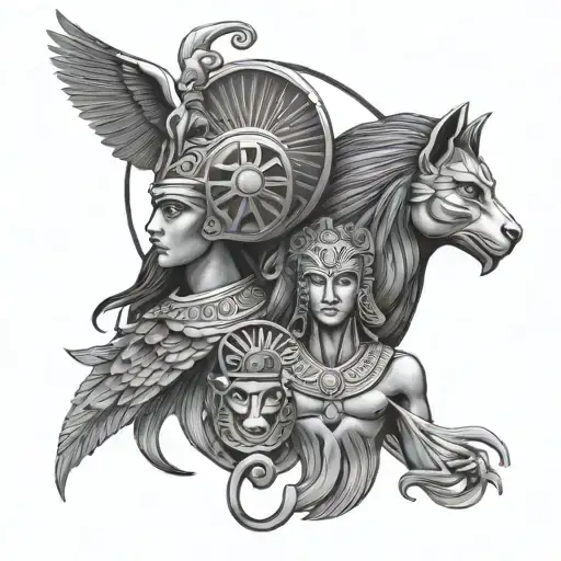 Greek Women Goddess Nox And Male Egypt God Horus