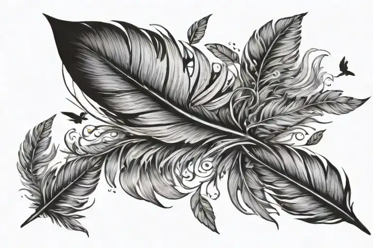 Feather And Birds Flying Away