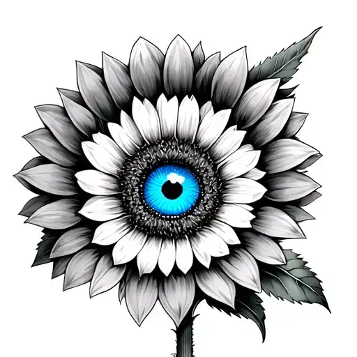 Blue Eye Infront Of A Tall Sunflower