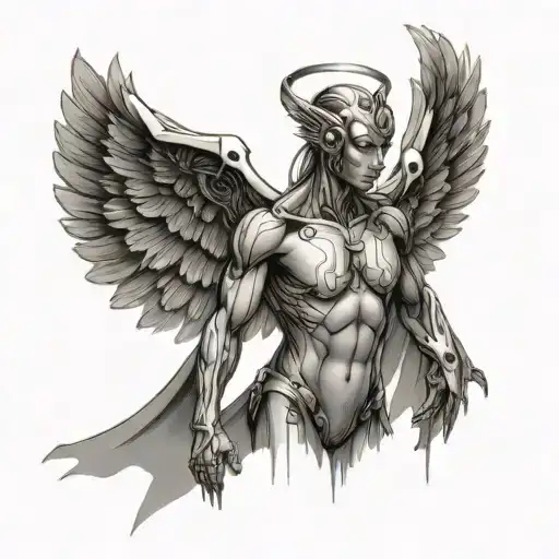 Nude Cyborg Angel Standing Face