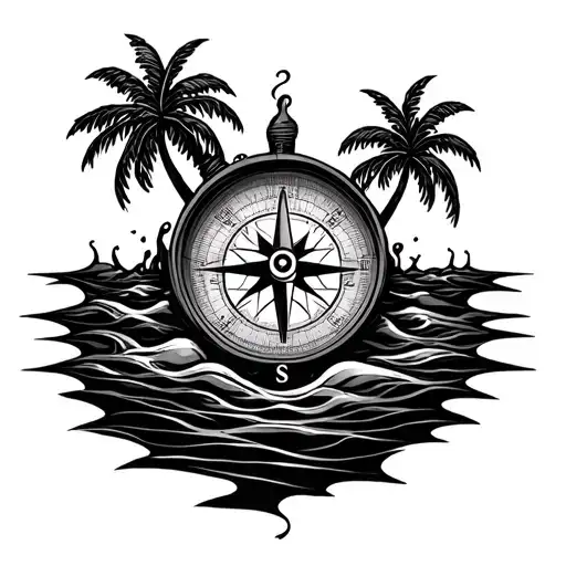 A Compass With A Family Palm Trees And A Liquid Flows