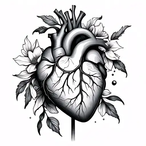 Floral Background And Anatomical Heart