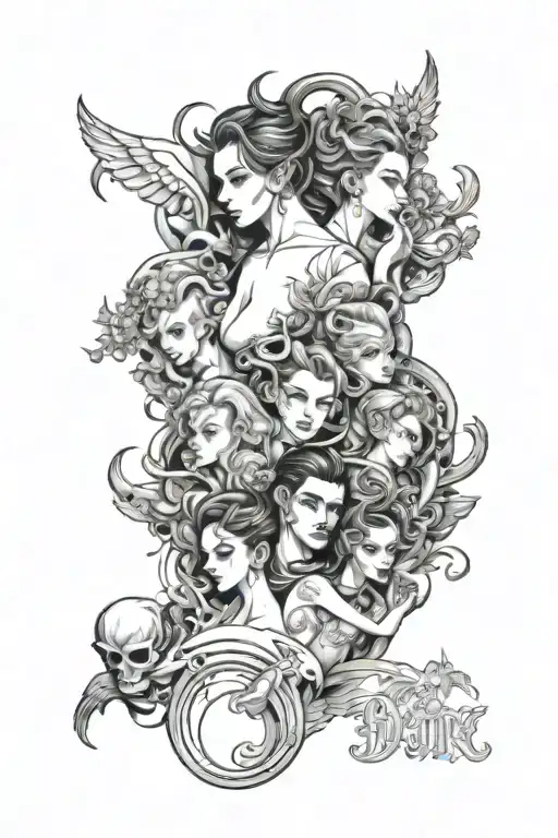 Birth Tattoo Design Featuring Characters Surrounded