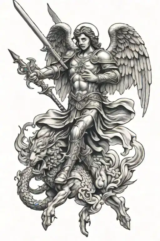 Saint Michael Archangel Slaying A Demon