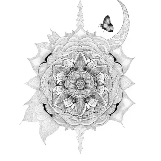 Roses And Mandalas With Moon And Butterfly