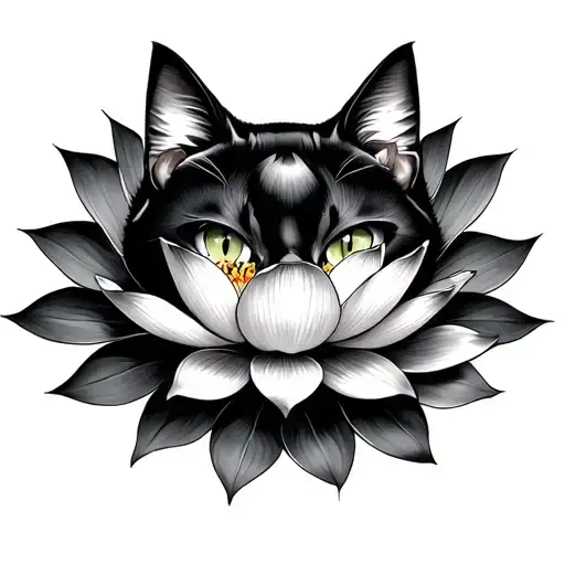 Black Cat And Lotus Flower