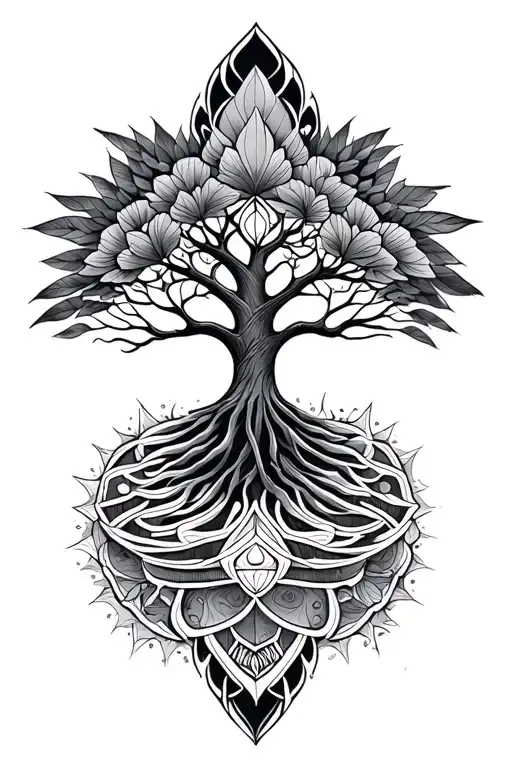 Sacred Geometry Sleeve Polynesian Mandala Tree