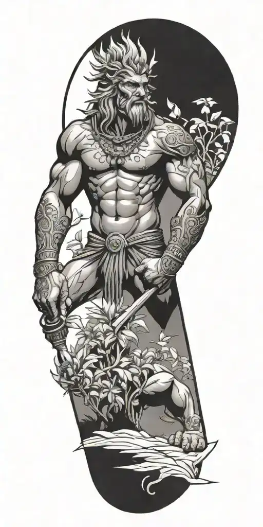 Gilgamesh Standing With Gardens And Ziggurats Go Down Arm